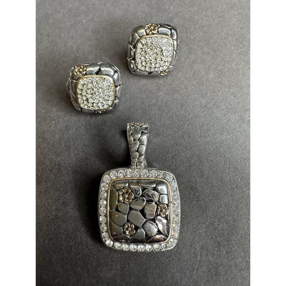two tone Rhinestone, Paved, Magnetic Clasp, pendant & With Matching Earrings Set - Picture 15 of 15